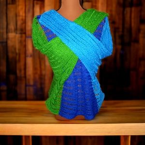 New York & Company Crochet 3/4 Sleeve Color Block Top, Size XL